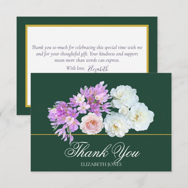 Elegant Crocus & Rose Bridal Shower Thank You Card Tack Kort (Fram/baksida)