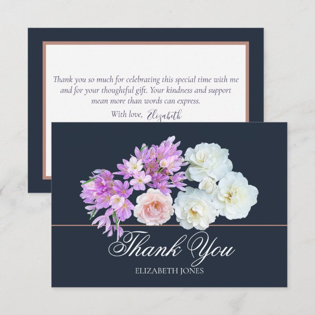 Elegant Crocus & Rose Bridal Shower Thank You Card Tack Kort (Fram/baksida)