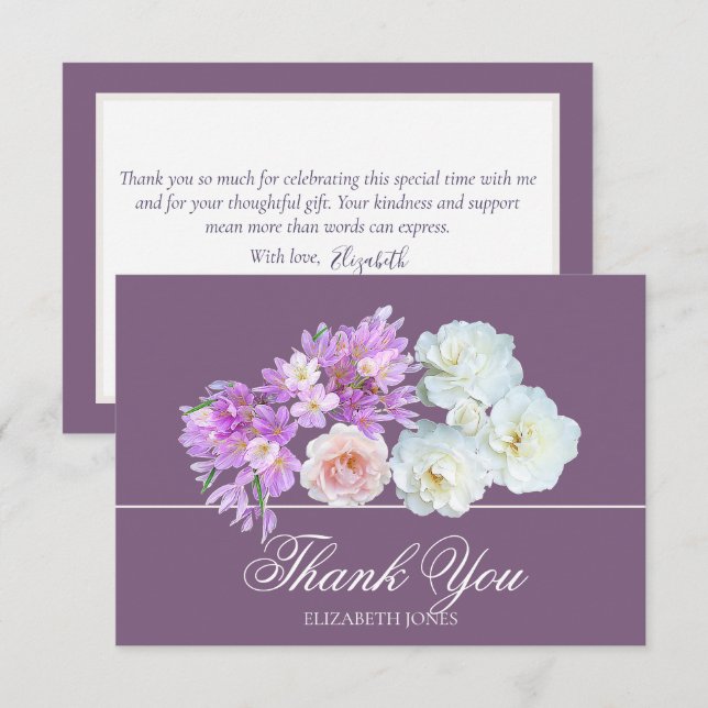 Elegant Crocus & Rose Bridal Shower Thank You Card Tack Kort (Fram/baksida)