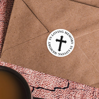 Elegant Cross Curved Text In Loving Memory Runt Klistermärke