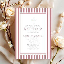 Elegant Cross Dusty Pink Girl Baptism  Inbjudningar