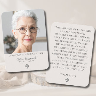 Elegant Cross Photo Funeral Prayer Card Visitkort