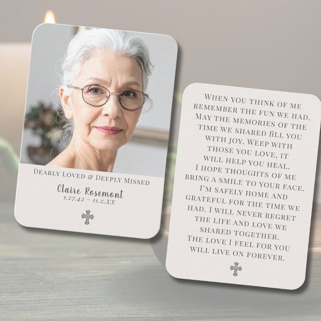 Elegant Cross Photo Memorial Prayer Card Visitkort (Elegant Cross Photo Memorial Prayer Card
)