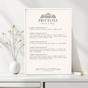 Elegant Crown Logo Beige Salong Prislista Poster