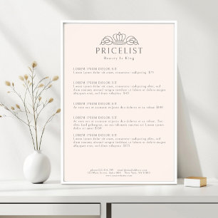 Elegant Crown Logo Blush Rosa Salong Prislista Poster