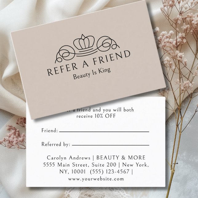 Elegant Crown Logo Salong Ljusbrun Rabattkort (Elegant Crown Logo Salon Light Brown Referral Card)
