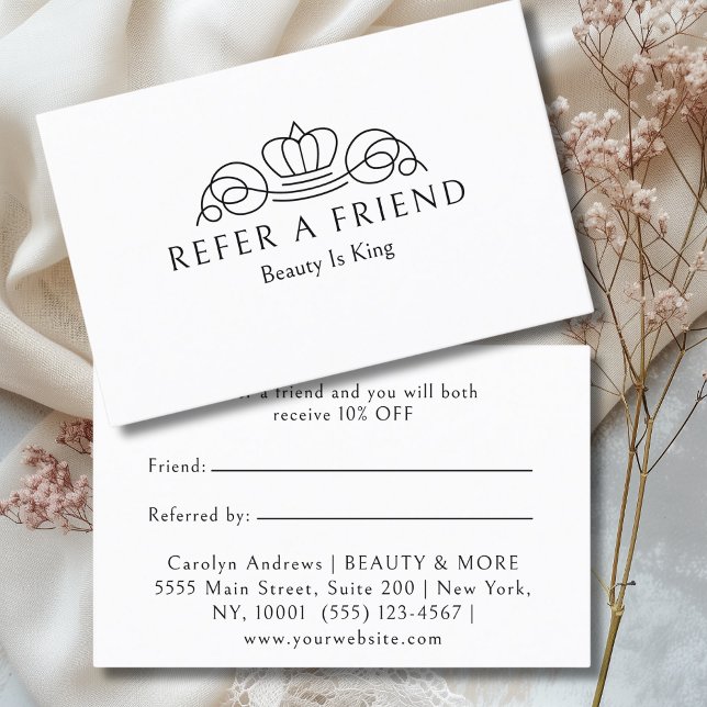 Elegant Crown Logotyp Salong Vit Rabattkort (Elegant Crown Logo Salon White Referral Card)
