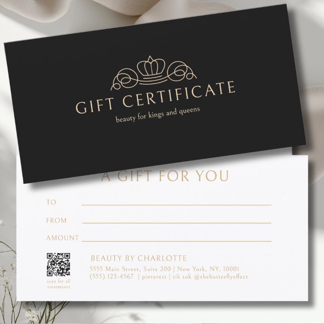 Elegant Crown Salon Black Beige Gift Certificate (Skapare uppladdad)
