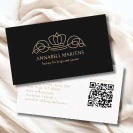 Elegant Crown Salon Black Beige QR Code Visitkort