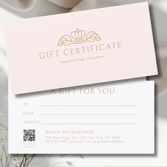 Elegant Crown Salon Blush Rosa Presentkort (Elegant Crown Salon Blush Pink Gift Certificate)
