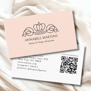 Elegant Crown Salon Peach QR-kod Visitkort