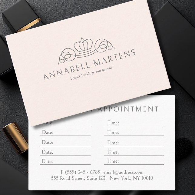 Elegant Crown Salon Rosa Tidsbeställning Kort (Elegant Crown Salon Blush Pink Appointment Card)