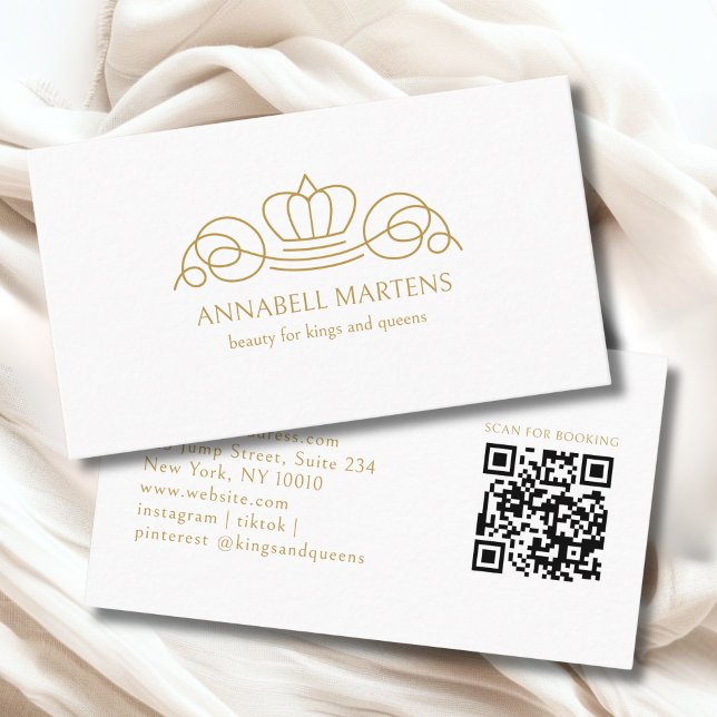 Elegant Crown Salon Vit QR-kod Visitkort (Elegant Crown Salon White QR Code Business Card)