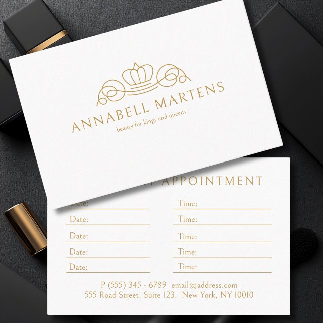 Elegant Crown Salon Vit Tidsbeställning Kort (Elegant Crown Salon White Appointment Card)