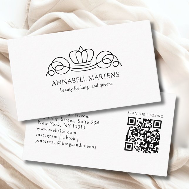 Elegant Crown Salon White QR Code Visitkort (Elegant Crown Salon White QR Code Business Card)