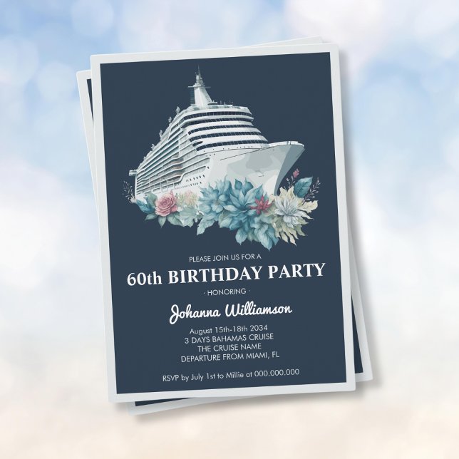 Elegant Cruise Frakt Resa Kvinnor 60:e Födelsedags Inbjudningar (Elegant Cruise Ship Trip Women 60th Birthday Party Invitation
)
