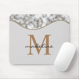Elegant Crusted Guld Marble Black Grått Monogram Musmatta