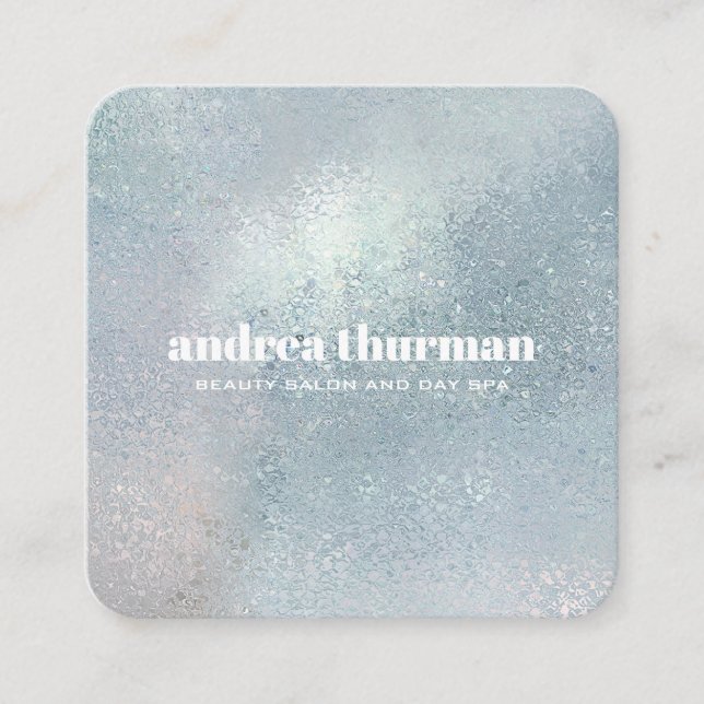 Elegant Crystal Blue Glass pearly iridescent Fyrkantigt Visitkort (Framsida)