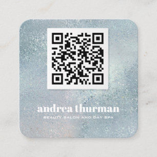 Elegant Crystal Blue pearly Iridescent QR CODE Fyrkantigt Visitkort