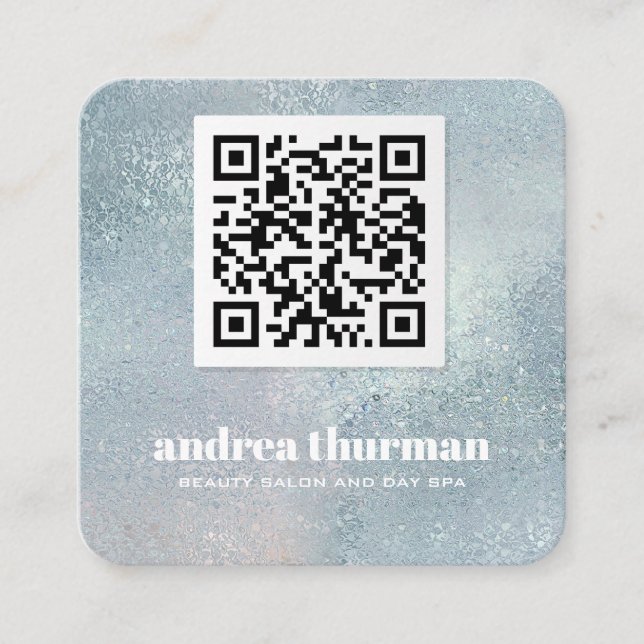 Elegant Crystal Blue pearly Iridescent QR CODE Fyrkantigt Visitkort (Framsida)