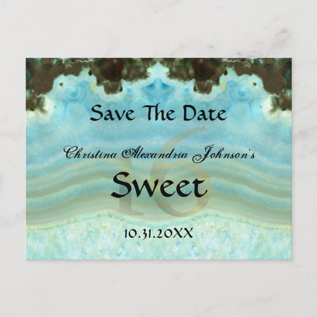 Elegant Crystal Blue Sweet 16 Spara datum Meddelande Vykort (Framsida)