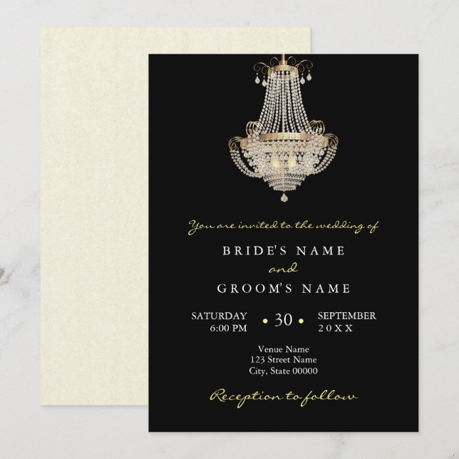 Elegant Crystal chandelier bröllopsinbjudan Inbjudningar (Fram/baksida)