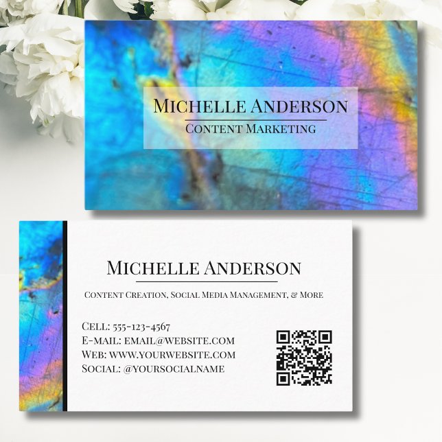 Elegant Crystal Marble Stone Visitkort (Modern Trendy Labradorite Crystal Colorful Stone Business Card)
