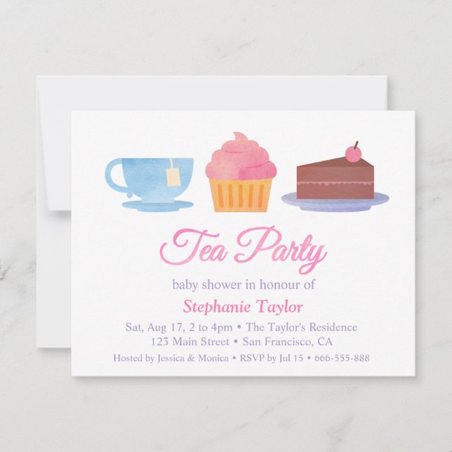 Elegant Cupaka Tea Party Baby Shower-inbjudningar Inbjudningar (Framsida)