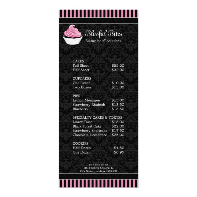 Elegant Cupcake Bakery Meny Prislista (Framsidan)