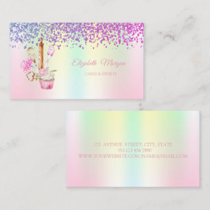 Elegant Cupcake,Bakery Verktyg Blommor Holografisk Visitkort