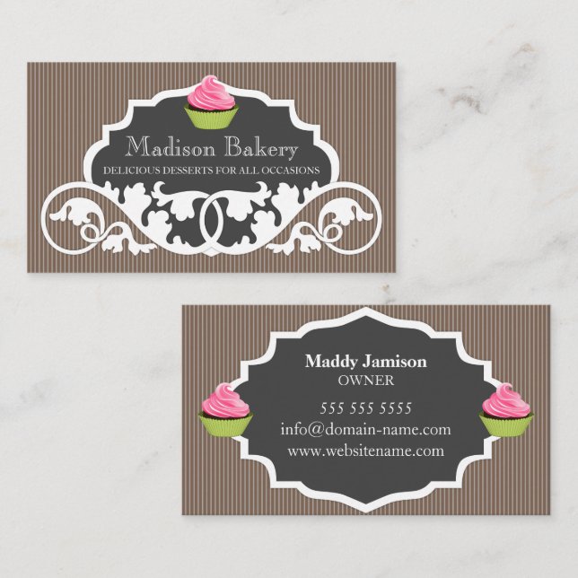 Elegant Cupcake Bakery Virveldekoration Visitkort (Fram/baksida)