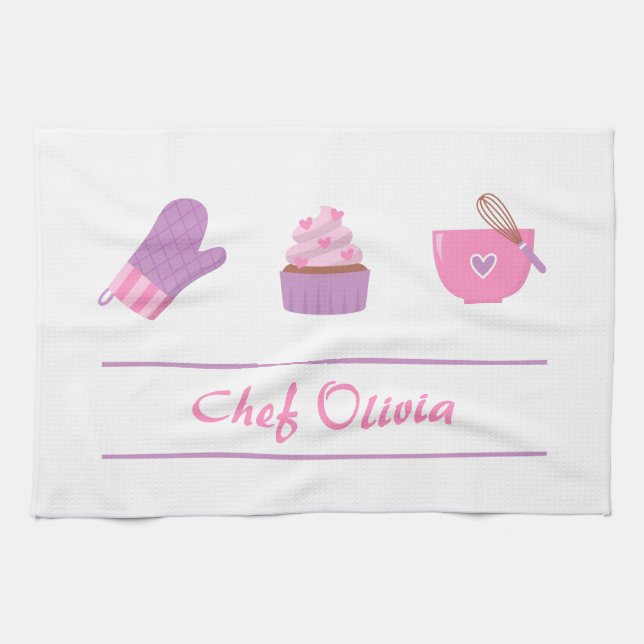 Elegant Cupcake Handske Bakning Bagare Kock Kökshandduk (Horisontell)