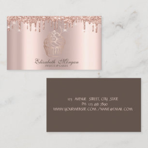 Elegant Cupcake Rosa Guld Droppar Bageri Visitkort