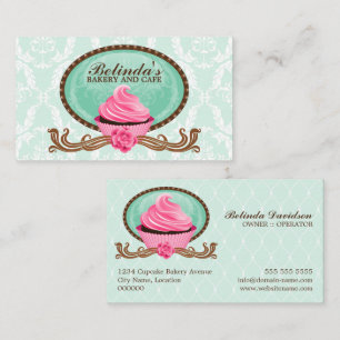 Elegant Cupkaka Bakery Damask Visitkort