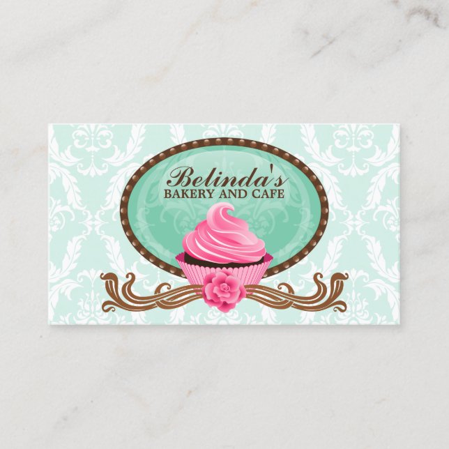 Elegant Cupkaka Bakery Damask Visitkort (Framsida)