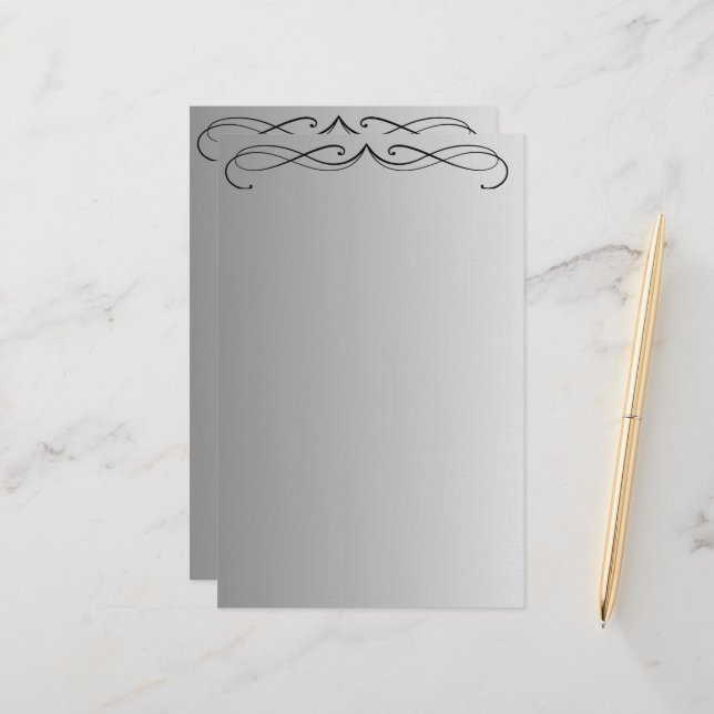 Elegant Curl Minimalist Modern Grått-övertoning Brevpapper (Fram/Back In Situ)