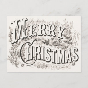 Elegant Currier & Ives GOD JUL Lithograph Vykort