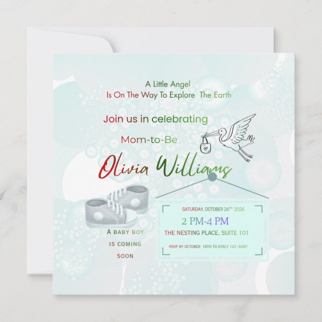 Elegant Custom Baby Boy Shower Card Little Angel B Inbjudningar (Framsida)