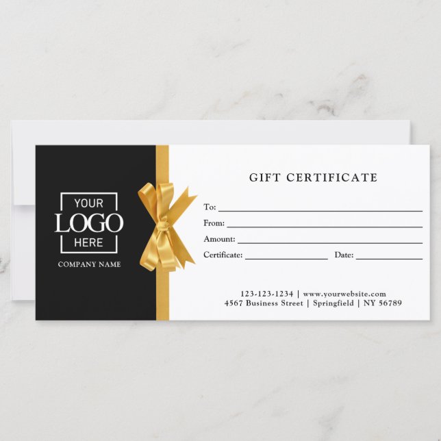 Elegant Custom Black Business Gift Certificate (Framsida)