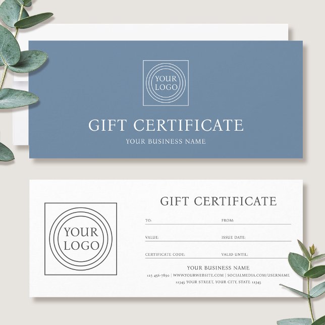 Elegant Custom Logo Blue Gift Certificate Voucher (Skapare uppladdad)