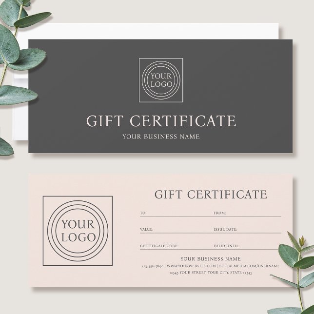 Elegant Custom Logo Gift Certificate Pink Gray (Skapare uppladdad)