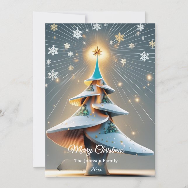 Elegant Custom Modern 3D Tree Christmas Julkort (Framsida)