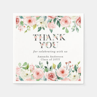 Elegant Custom Pink Floral Thank You Graduation  Pappersservett