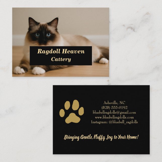 Elegant Custom Ragdoll Cat Cattery Business Card  Visitkort (Fram/baksida)