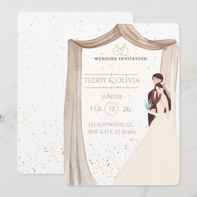 Elegant Custom Wedding Invitation - Romantic Bride Inbjudningar (Fram/baksida)