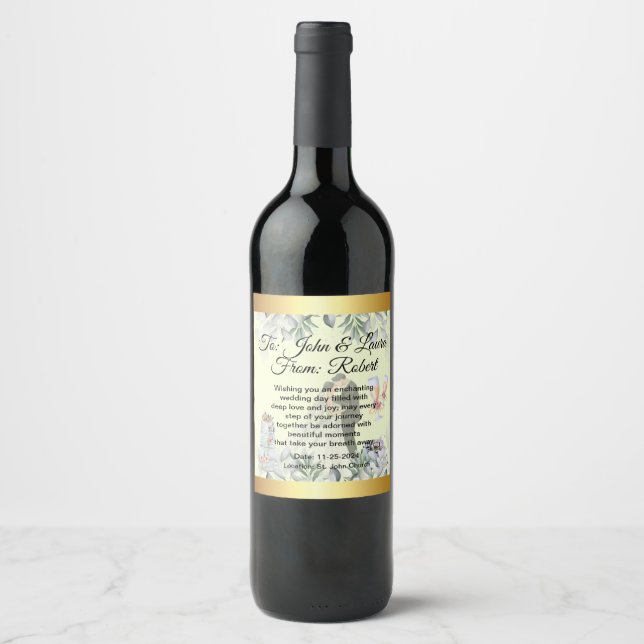 Elegant Custom Wine Bottle Labels for Weddings Vinflaska Etikett (Framsida)