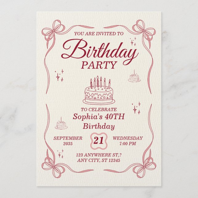 Elegant Customizable Birthday Invitation Card Inbjudningar (Framsida)