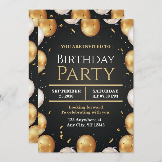 Elegant Customizable Birthday Invite Modern card Inbjudningar (Fram/baksida)