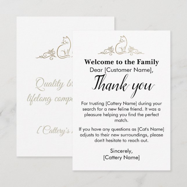 Elegant Customizable Cattery Cat Adoption  Tack Kort (Fram/baksida)