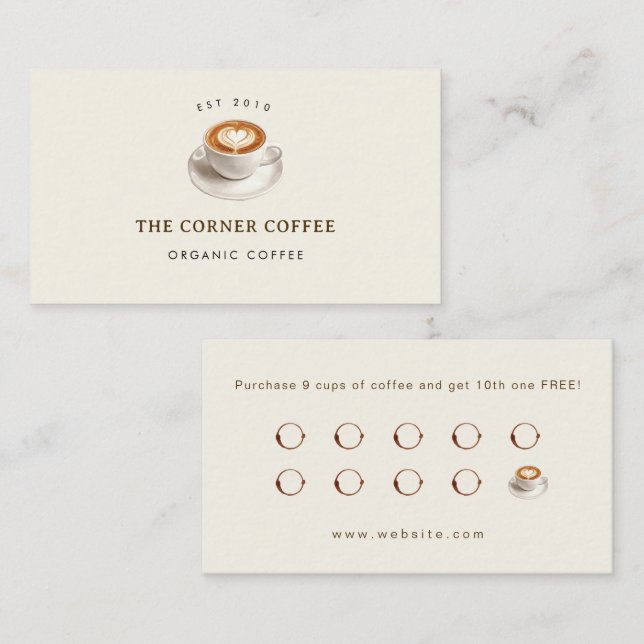 Elegant customizable Coffee shop Loyalty Visitkort (Fram/baksida)